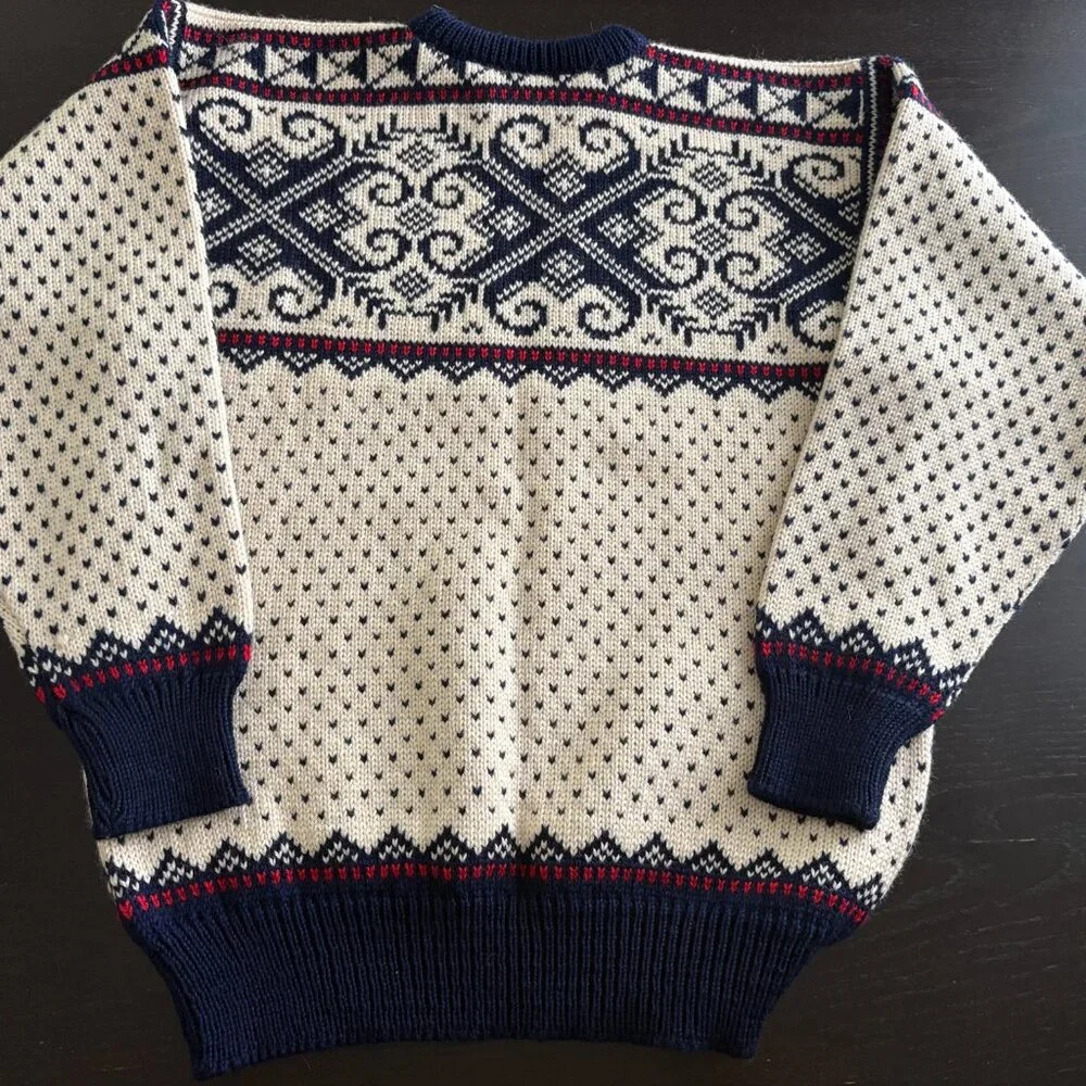 Dale of Norway Cream Navy Red Fair Isle Crewneck Sweater